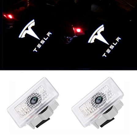 Et par ultra-lyse projektionslys (logo+engelsk), velegnet til Tesla Model S/3/X/Y, en pakke med 2 Tesla-logoer
