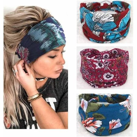 Boho 3-pack breda elastiska hårband för kvinnor och flickor (3-pack)