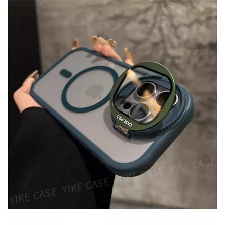 Etui til iPhone 16 Green Ridge Kreativt Flip Briller Stativ Magnetisk Transparent