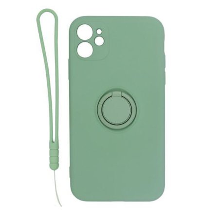 Apple iPhone 11 Soft Liquid Silicone Case With Magnetic Ring Holder Stand and Slim Hands Strap Best Quality Green
