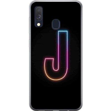 Kompatibel Mobilcover til Samsung Samsung Galaxy A40 Minimalistisk neonbogstav J i farveskiftende lys mod sort baggrund