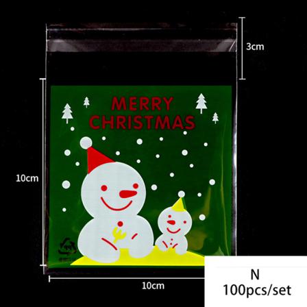 100st/pack Merry Christmas Cookie Candy Självhäftande Påsar Bak