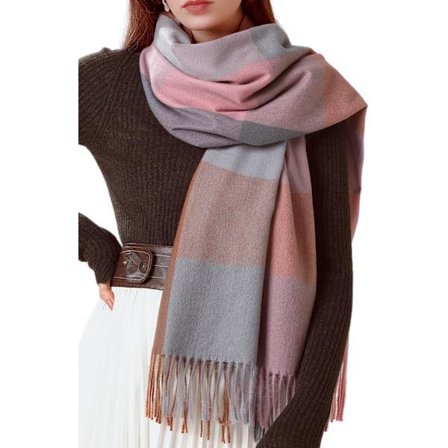 Skjerf for kvinner, vinterpledd, stort skjerf, tykt, mykt, varmt, rutete, chunky skjerf.