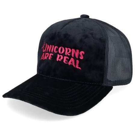 Unicorns - Svart trucker Keps - Unicorns Are Real Velvet Black/Black A-frame Trucker @ Hatstore