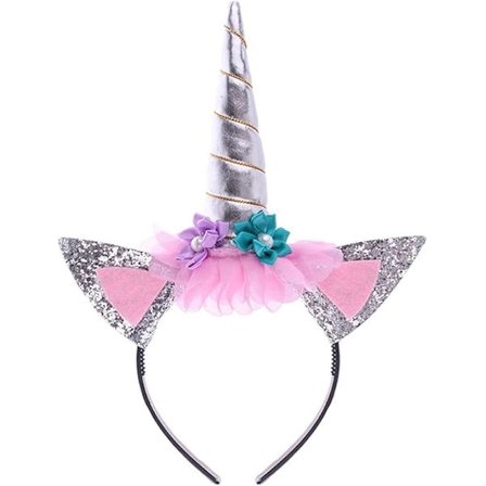 Enhjørningpannebånd med blomster Halloween-hatt Maskeradefilt Hea