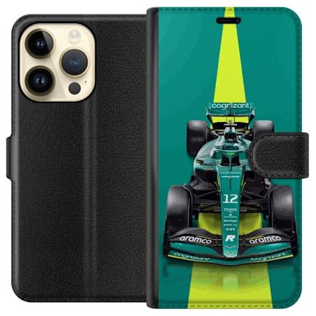 Yhteensopiva Lompakkokotelo Apple Apple iPhone 15 Pro Aston Martinin Formula 1 -auto vihreässä kilpailumuotoilussa, jossa on moderni studiosentuntma