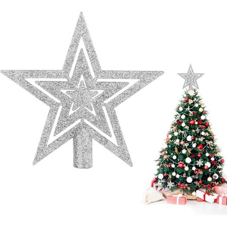 18 cm Silver Stjärna Julgransstjärna i Plast, Julgransstjärna för Julgransdekoration[D]