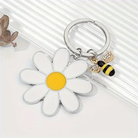 Nyckelring i rostfritt stål, liten blomma, bilnyckelring