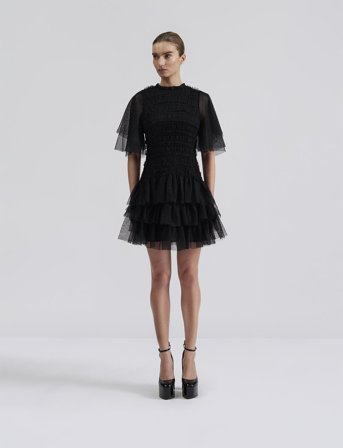 Malina Minnie Short Sleeve Lace Mini Dress - Black - XL