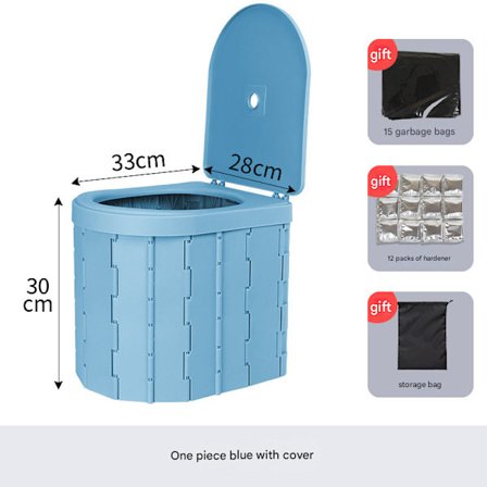 Bærbart toilet til camping, foldbart toilet med låg, vandtæt porta potty, bil, autocamper, teltttoilet, spandtoilet, grå