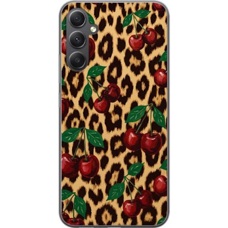 Kompatibel Mobilcover til Samsung Galaxy S23 FE Kirsebær leopardmønster kirsebær kirsebærtryk leopardbaggrund retro rockabilly pinup-stil design