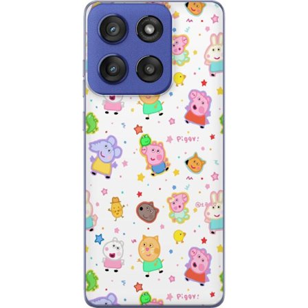 Yhteensopiva Puhelinkuori Motorola Edge 60 Stylus Värikkäät piirretyt eläinhahmot leikkisässä tyylissä tähtien ja pisteiden kera vaalealla taustalla