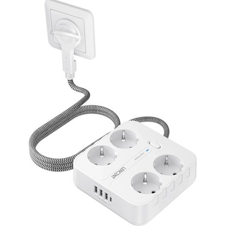 EU Stik Strøm Strip med 4 AC Udtag+ 3 USB+ 1 Type C +3M Flettet Kabel Multi Socket