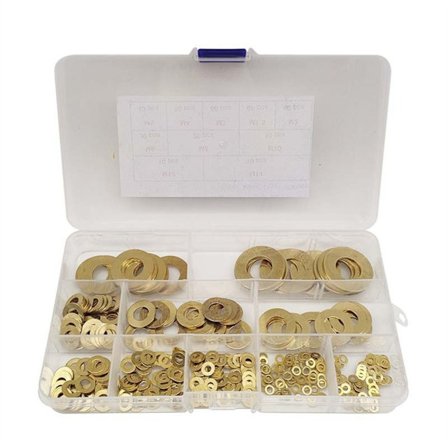 350 stk. flad skive sortimentssæt messing skiver metriske pakninger