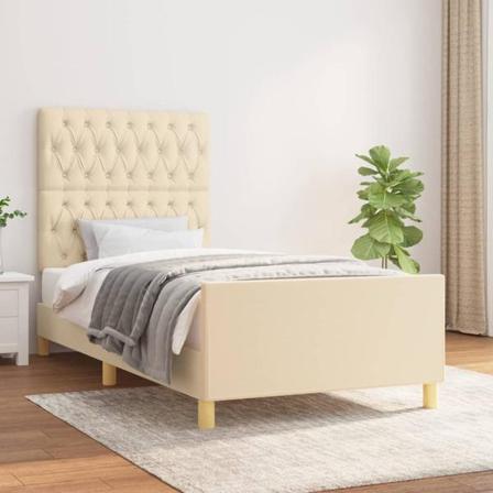 Vidaxl Sängram Med Huvudgavel Gräddvit 90x190 Cm Tyg Kräm