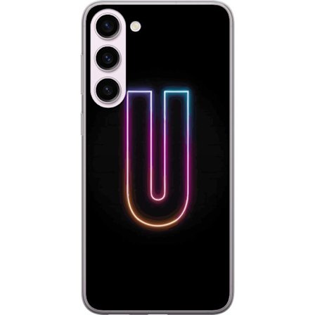 Kompatibelt Mobildeksel til Samsung Samsung Galaxy S23+ Minimalistisk neonbokstav U i fargerik lys effekt mot svart bakgrunn