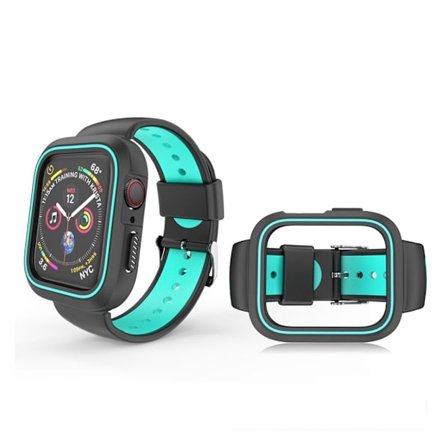 Apple Watch serie 4 40mm tofarvet silikoneurrem - sort / cyanblå