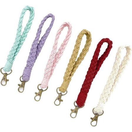 6 stk. Bløde Makramé Nøglering Armbånd Håndlavede Armbånd Nøglering Holder Landlig Stil Håndledsrem til Kvinder