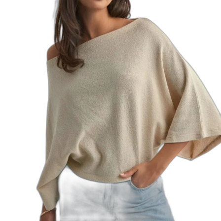 Beige poncho topp med vida ärmar
