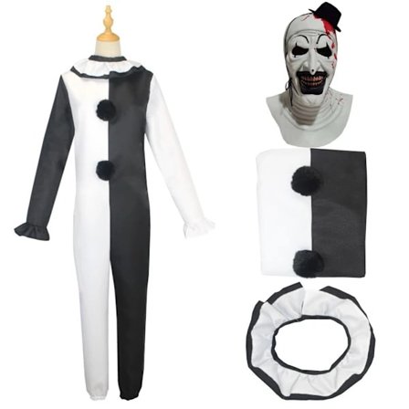 Art the Clown Jumpsuit Kostume & Maske Sæt fra Terrifier 2 til Halloween[JSR]