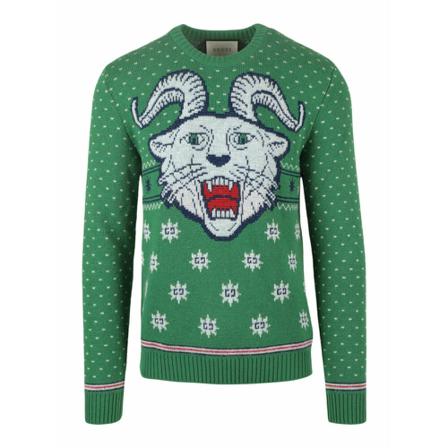 Gucci, Tiger-Jacquard Wool-Blend Sweater Zielony, Mężczyzna, Rozmiar: XL