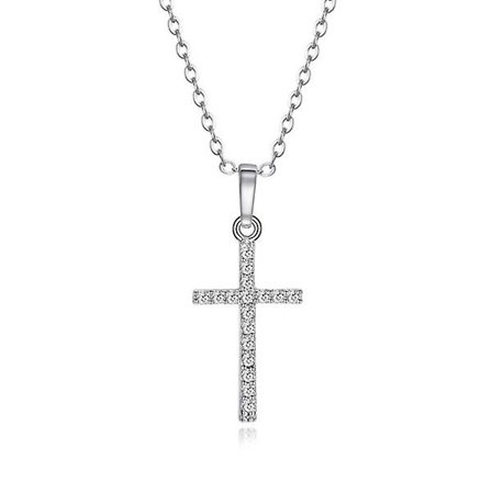 Silver Kors Halsband Kedja Med Diamanter Silver Kedja Silver