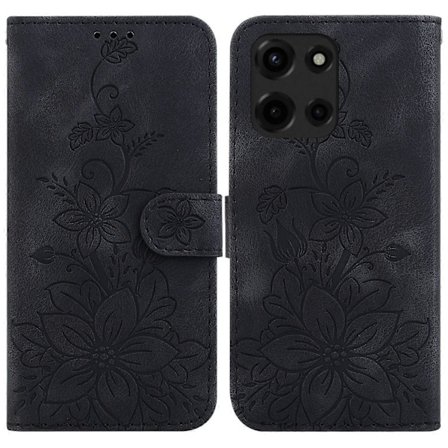 Skal för Motorola Moto G Power (2025) med Liljeblomsttryck Läder Telefonskydd med Ställ