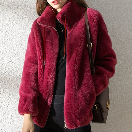 Dame fleece fluffy Teddy Bear Coat Plain Pocket Jakke Yttertøy