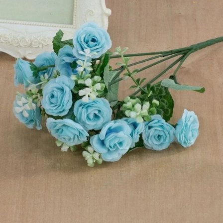 Blomsterbuket 15 Hoveder Kunstig Rose Dekoration til Julefest Dekoration (Blå)