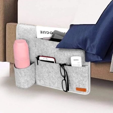 Förvaringsväska för soffa, sängbord, hopfällbar förvaringssats för telefon, fjärrkontroll, bok