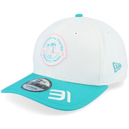 New Era - Motor Beige adjustable Keps - Alpine F1 24 Ocon Miami 9FIFTY Micro Cord Off-white/Teal Adjustable @ Hatstore