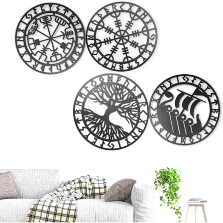 Metalinen Viikinki-seinäkoriste | Nautical Nordic Compass -sisustus makuuhuoneeseen tai olohuoneeseen