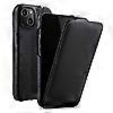 MELKCO Kompatibel med iPhone 14 Ekte Kuskinn+PC-skall Vertikal Flip Anti-ripe Beskyttelse Telefon Deksel Svart