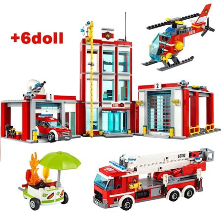Brandbil, helikopter och brandstation - byggklossar för brandmän, pedagogiska leksaker, present till barn pojkar Brandstation UTAN originalkartong