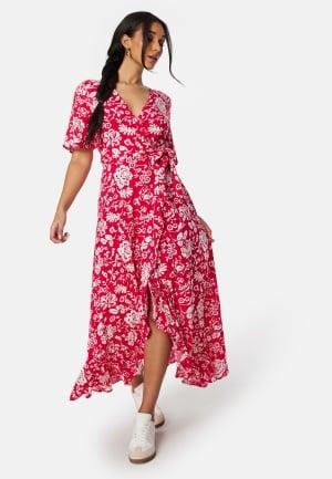 Happy Holly Ellinor long dress Coral red / Patterned 32/34 Coral red / Patterned Kjoler Dam