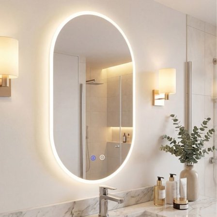 COSTWAY LED Peili Kylpyhuoneeseen Soikea 90 x 55 cm 3 Valon Väriä, Huurtumaton Toiminto Kylpyhuoneeseen, Makuuhuoneen Tyyli 2