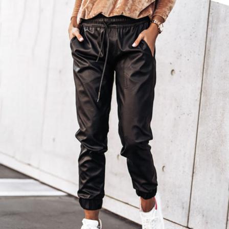 Damer Med Fickor Palazzo Pant Haremsbyxa I Konstläder