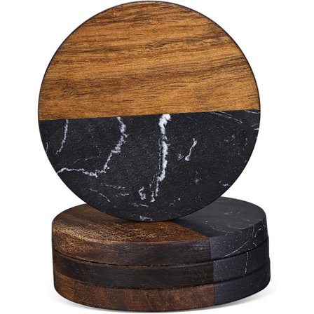 Rustik och Elegant Set med Marmorunderlägg och Trädetaljer för Skrivbord och Heminredning