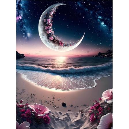 12x16 tum Moon Beach Diamond Painting Kit för vuxna - Full Diam