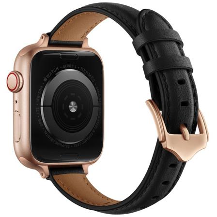 Apple Watch Klockarmband Äkta Läder Flera Färger 42/44/45mm Black Black&rosé