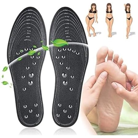 Smertelindrende Akupressur Magnetiske Fodsåler - Vaskbare & Klipbare - Forebygger Fodsved & Lindrer Smerter - Sort, M