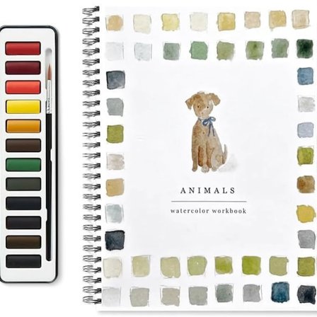 Akvarel Malebøger, Begyndervenlig Akvarel Malebog, 12-Farve Akvarelfarvesæt med Pensel, Gaveæske med Håndværks- og Malersæt, Dyr