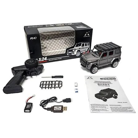 Radiostyrd bil 2.4ghz legering metall rc bil terränggående 10km/h 1:24 led-ljus terränglastbil leksak för pojkar barn presenter