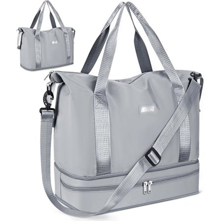 36-liters rejsetaske med trolley-lomme, sports-/fitness taske med separat vådt og tørt rum, vandtæt, håndbagage til kvinder og mænd - grå.