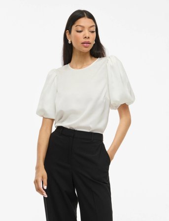 Vila Viellette 2/4 Satin Puff Top - Noos - White - 34