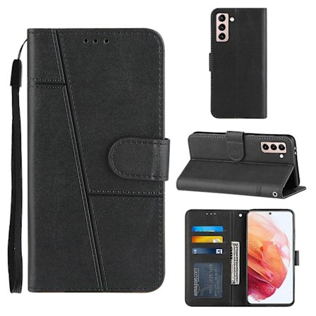Kompatibel med Samsung Galaxy S21 5g Deksel Lær Folio Lommebok Magnetisk Premium Etui Coque - Svart