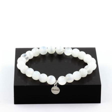 Sten og mineraler. Selenite Beads Armbånd fra Marokko 8 mm. 5A kvalitet. Fremstillet i Frankrig.