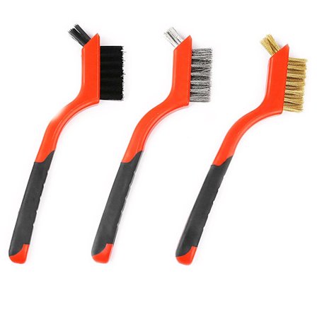 Liten stålborstsats för rengöring av rost i hål, 3 borstar i mässing/rostfritt stål/nylon