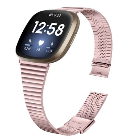 Fitbit Sense / Versa 3 enkelt klockarmband i rostfritt stål med dubbelt spänne - Rosa Ros