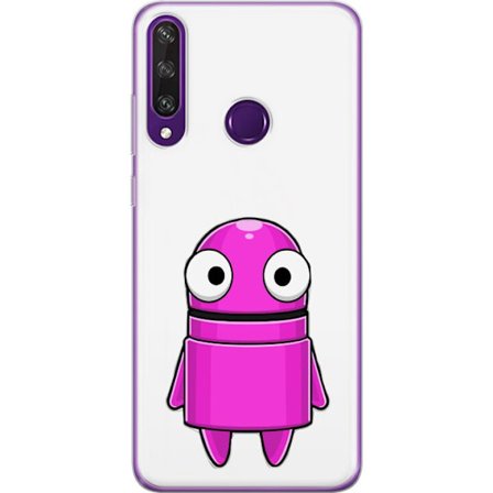 Kompatibelt Mobildeksel til Huawei Huawei Y6p Rosa tegneseriefigur med rund form og store øyne på mørk bakgrunn